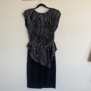 Hearts 1980s Peplum Dress Black Gold Sequin Dot 100% Polyester Size 7